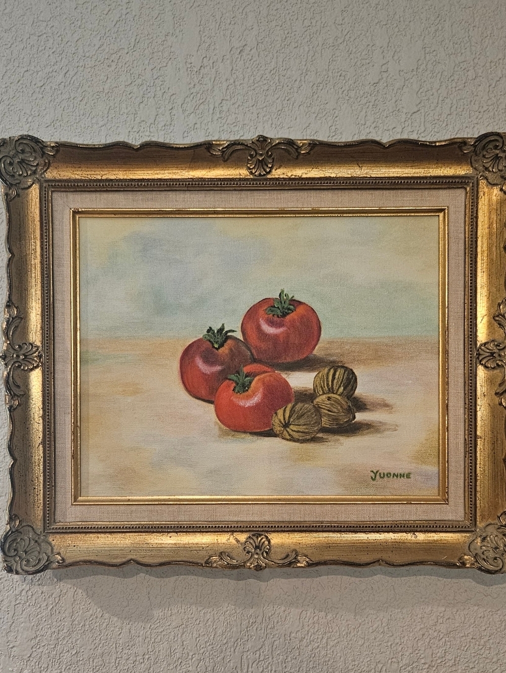 Painted Pastel Tomato Still Life With Gold Frame